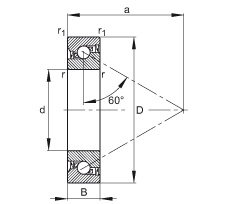 推力角接觸球軸承 7603020-2RS-TVP, 單向，接觸角 a = 60°，限制公差，兩側(cè)唇密封