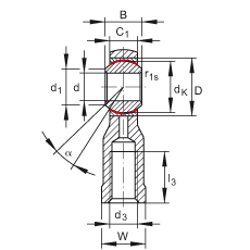 桿端軸承 GIKSR20-PS, 根據(jù) DIN ISO 12 240-4 標(biāo)準(zhǔn)，特種鋼材料，帶右旋內(nèi)螺紋，免維護(hù)