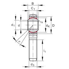 桿端軸承 GAKSR20-PS, 根據(jù) DIN ISO 12 240-4 標(biāo)準(zhǔn)，特種鋼材料，帶右旋外螺紋，免維護