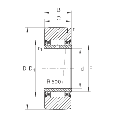 支撐型滾輪 NA2206-2RSR, 無(wú)軸向引導(dǎo)，兩側(cè)唇密封