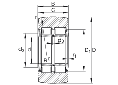 支撐型滾輪 NNTR130X310X146-2ZL, 滿裝滾子，軸向引導，兩側唇密封