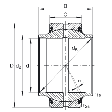 關(guān)節(jié)軸承 GE25-HO-2RS, 根據(jù) DIN ISO 12 240-1 標(biāo)準(zhǔn), 需維護(hù)，兩側(cè)唇密封