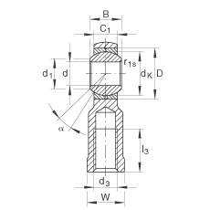 桿端軸承 GIKL20-PB, 根據(jù) DIN ISO 12 240-4 標(biāo)準(zhǔn)，帶左旋內(nèi)螺紋，需維護(hù)