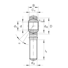 桿端軸承 GAKR25-PB, 根據(jù) DIN ISO 12 240-4 標準，帶右旋外螺紋，需維護