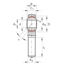 桿端軸承 GAKR5-PW, 根據(jù) DIN ISO 12 240-4 標(biāo)準(zhǔn)，帶右旋外螺紋，需維護(hù)