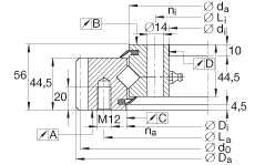 交叉滾子軸承 XSA140544-N, 標(biāo)準(zhǔn)系列 14， 外部的齒輪齒，兩側(cè)唇密封