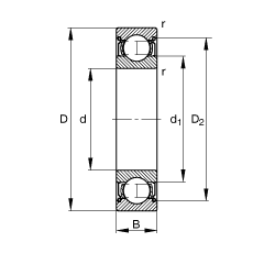 深溝球軸承 609-2Z, 根據(jù) DIN 625-1 標(biāo)準(zhǔn)的主要尺寸, 兩側(cè)間隙密封