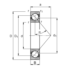 角接觸球軸承 7312-B-JP, 根據(jù) DIN 628-1 標(biāo)準(zhǔn)的主要尺寸，接觸角 α = 40°