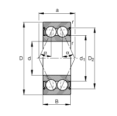 角接觸球軸承 3816-B-2Z-TVH, 雙列，雙側間隙密封，接觸角 α = 25°