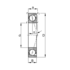 主軸軸承 B7209-C-T-P4S, 調(diào)節(jié)，成對(duì)安裝，接觸角 α = 15°，限制公差