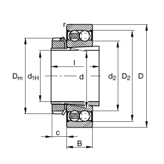 自調(diào)心球軸承 2211-K-2RS-TVH-C3 + H311, 根據(jù) DIN 630 和 DIN 5415 標(biāo)準(zhǔn)的主要尺寸, 帶錐孔和緊定套，兩側(cè)唇密封