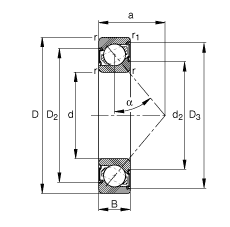 角接觸球軸承 7302-B-2RS-TVP, 根據(jù) DIN 628-1 標(biāo)準(zhǔn)的主要尺寸，接觸角 α = 40°，兩側(cè)唇密封