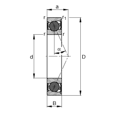 主軸軸承 HCB7207-E-2RSD-T-P4S, 調(diào)節(jié)，成對(duì)或單元安裝，接觸角 α = 25°，陶瓷球，兩側(cè)唇密封，非接觸，限制公差