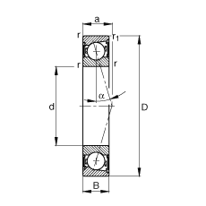 主軸軸承 B7204-C-2RSD-T-P4S, 調(diào)節(jié)，成對(duì)安裝，接觸角 α = 15°，兩側(cè)唇密封，非接觸，加嚴(yán)公差