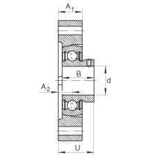 軸承座單元 FLCTEY15, 帶兩個螺栓孔的法蘭的軸承座單元，鑄鐵， 內(nèi)圈帶平頭螺釘， P 型密封，無再潤滑結(jié)構(gòu)