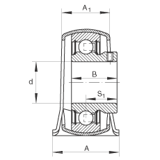 直立式軸承座單元 PBY25, 鋼板軸承座，內(nèi)圈帶平頭螺釘?shù)耐馇蛎媲蜉S承，P 型密封
