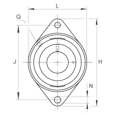 軸承座單元 RCJTZ20, 帶兩個螺栓孔的法蘭的軸承座單元，定心凸出物，鑄鐵，偏心鎖圈，R 型密封