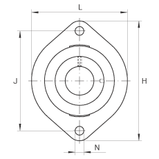 軸承座單元 FLCTE40, 帶兩個(gè)螺栓孔的法蘭的軸承座單元，鑄鐵， 偏心鎖圈， P 型密封，無再潤滑結(jié)構(gòu)