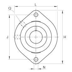 軸承座單元 GLCTE30, 帶兩個螺栓孔的法蘭的軸承座單元，鑄鐵，偏心鎖圈，P 型密封