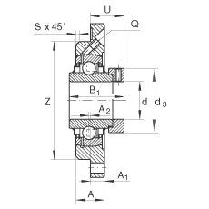 軸承座單元 RME25-N, 帶四個螺栓孔的法蘭的軸承座單元，定心凸出物，鑄鐵，偏心鎖圈，R 型密封