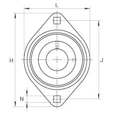 軸承座單元 RATY30, 帶兩個(gè)螺栓孔的法蘭的軸承座單元，鋼板， 內(nèi)圈帶平頭螺釘， P型密封