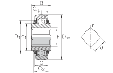 外球面球軸承 GVK104-209-KTT-B-AS2/V, 球面外圈，帶方孔內(nèi)圈，兩側(cè) T 型密封