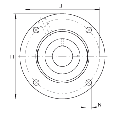 軸承座單元 RMEO100, 帶四個(gè)螺栓孔的法蘭的軸承座單元，鑄鐵，定心凸出物，偏心鎖圈，系列 63，R密封