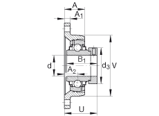 軸承座單元 RCJT2-7/16, 對(duì)角法蘭軸承座單元，鑄鐵，根據(jù) ABMA 15 - 1991, ABMA 14 - 1991, ISO3228 帶有偏心緊定環(huán)，R型密封，英制