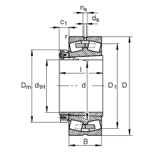 調(diào)心滾子軸承 23288-B-K-MB + H3288, 根據(jù) DIN 635-2 標(biāo)準(zhǔn)的主要尺寸, 帶錐孔和緊定套