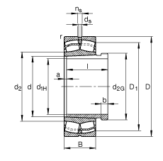 調(diào)心滾子軸承 22216-E1-K + AH316, 根據(jù) DIN 635-2 標準的主要尺寸, 帶錐孔和退卸套