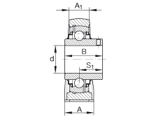 直立式軸承座單元 RASEY1-1/8, 鑄鐵軸承座，外球面球軸承，根據(jù) ABMA 15 - 1991, ABMA 14 - 1991, ISO3228 內(nèi)圈帶有平頭螺栓，R型密封，英制