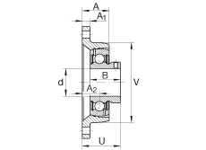 軸承座單元 PCJTY5/8, 對(duì)角法蘭軸承座單元，鑄鐵，根據(jù) ABMA 15 - 1991, ABMA 14 - 1991, ISO3228 內(nèi)圈帶有平頭螺栓，P型密封，英制